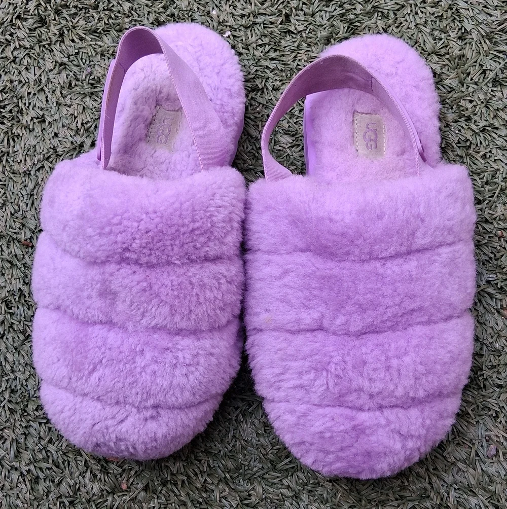 UGG Super Fluff Fur Slip-On Slingback Slipper Shoes